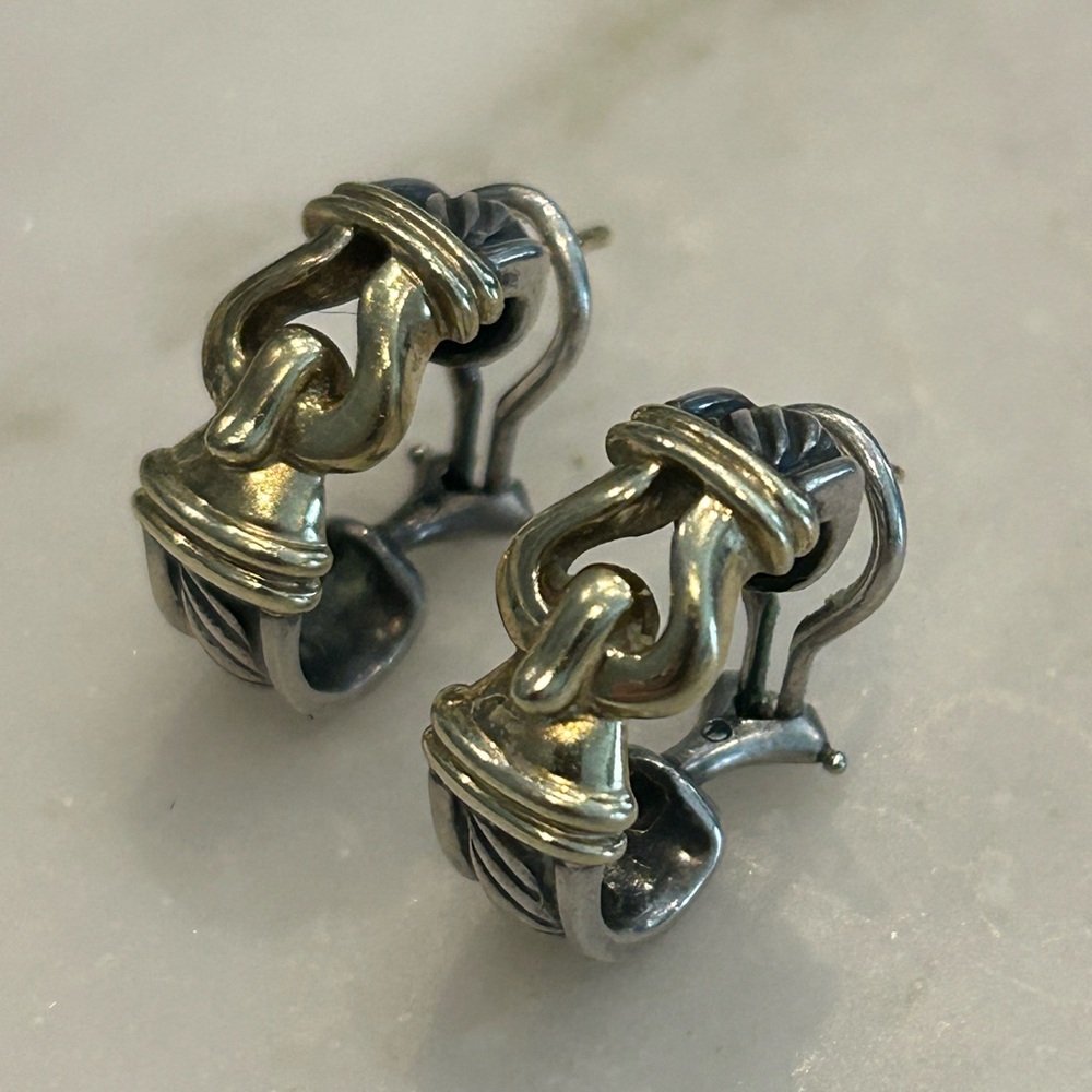 David Yurman Silver and Gold Buckle Earrings